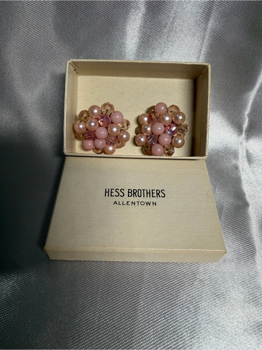 Vintage Hess’s Pink Cluster Pearl Clip Earrings